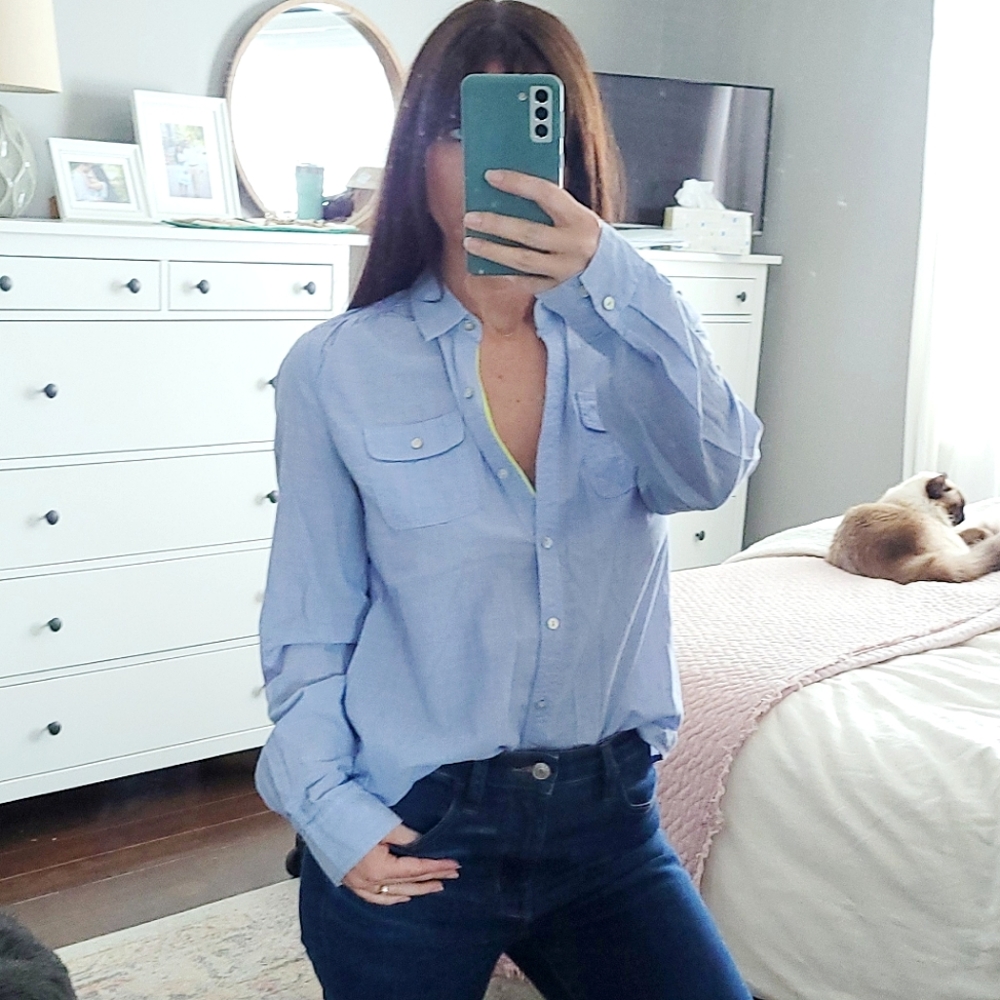 Express Chambray Button Front Shirt - image 1